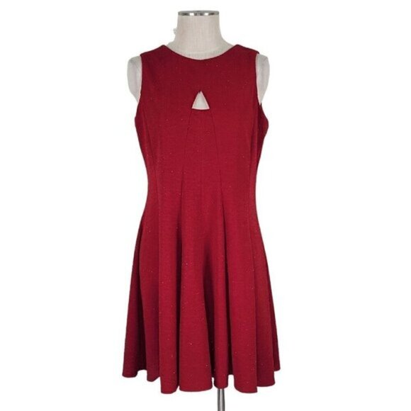 Danny Nicole Fit N Flare Dress Size 14 Sleeveless Back Zip Red Glitter Sparkle - Picture 1 of 10